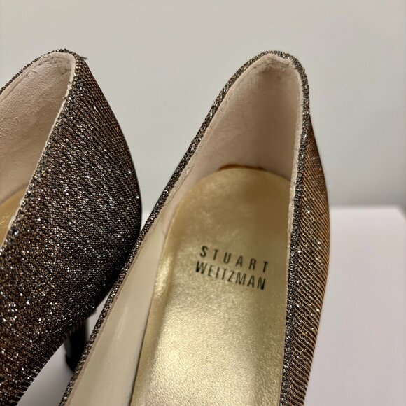Stuart Weitzman Pyrite glitzy metallic shine open toe heels women's size 8 - Picture 2 of 8